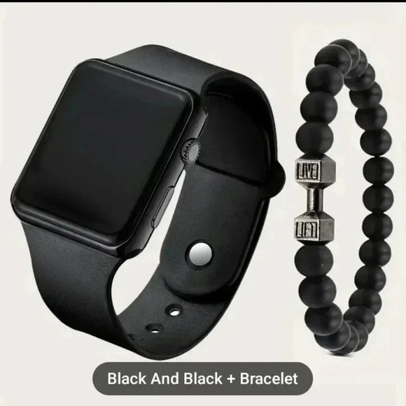 2pcs Square Sporty Style Electronic Watch Beaded Bracelet Set For Men..NWT - Picture 1 of 4